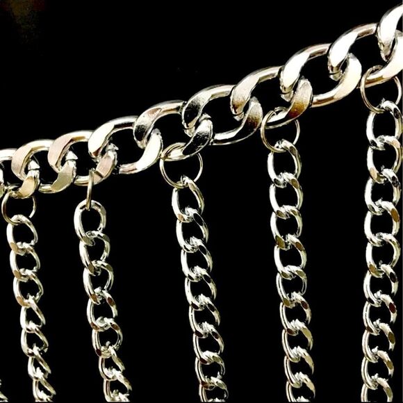Chunky Silver Chain O-Ring Fringe Belt Y2K - NEW - Picture 2 of 4